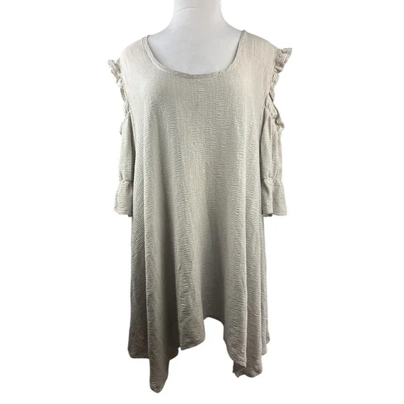 Farmhouse Frocks Cold Shoulder Lagonlook Oversized Tunic Top Tan Plus Size XXXL - Picture 3 of 16